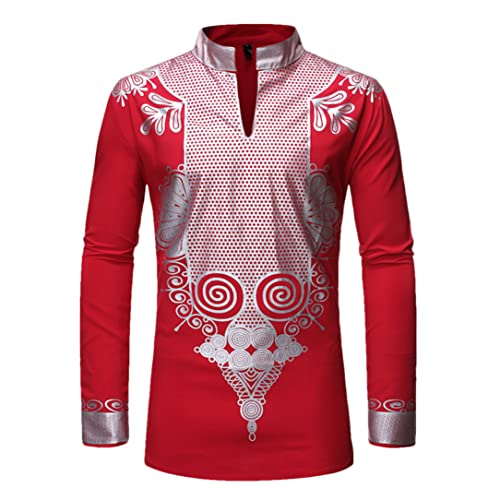 T-shirt africain Dashiki rouge homme pour mariages et fêtes