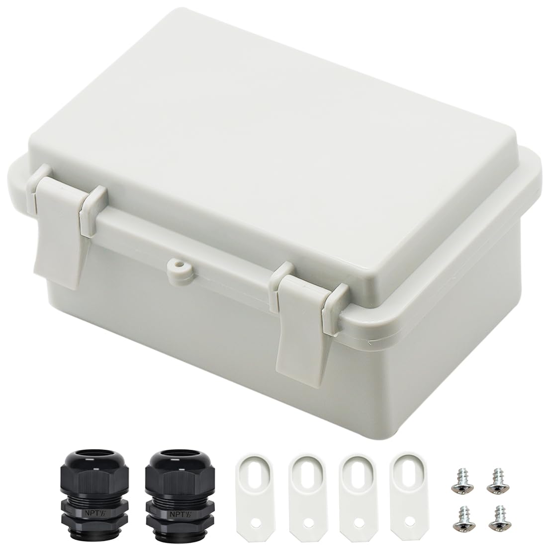 Zulkit IP65 Waterproof Electrical Junction Box - Hinged ABS Plastic Enclosure, 2 Cable Glands, 5.9x3.9x2.8 Inch for Outdoor Wiring