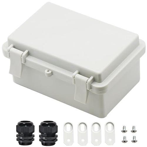 Zulkit Caja eléctrica IP65 impermeable de plástico ABS - Cáscara con bisagras, 2 retenedores de cable, 5.9 x 3.9 x 2.8 pulgadas