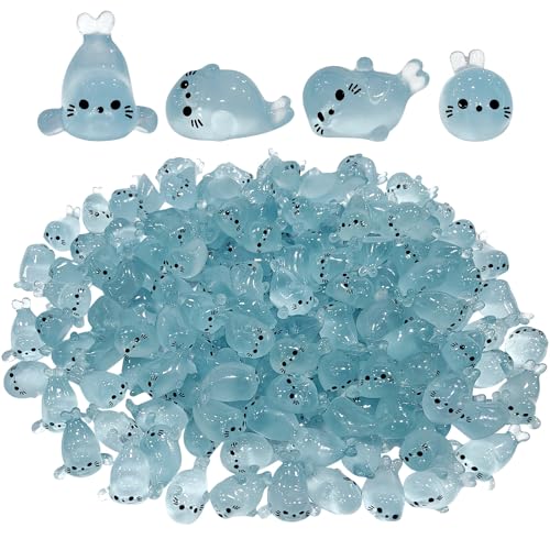 Image of 100Pcs Glow in The Dark Mini Seal Figurines Cute Luminous Resin Sea Animals 4 Styles Seal Pup DIY Tiny Ocean Creatures for Fairy Garden Aquarium Decor