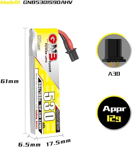Miniatura 5 de Gaoneng 6 unids A30 conector GNB 1S 530mAh 3.8v HV LiPo batería 90C para Kingkong Tiny7 Beta75S NanoHawk EZ Pilot Pro Kingkong LDARC BetaFPV Beta75X