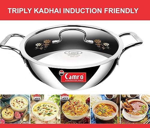 Image of Camro Triply Artisian Induction Friendly Kadhai with Lid 26 Cm, 3.3 LTR (14 No) | Triply Cookware Kadhai | Gas & Induction Base | 15+Years of Innovation and Quality