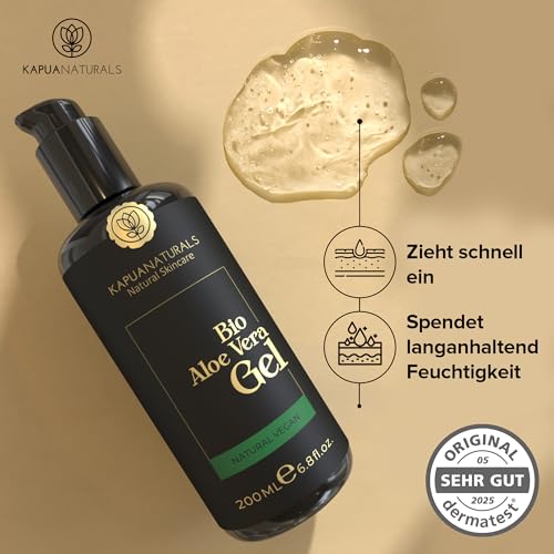 Aloe Vera Gel 100 Prozent BIO • 100 % reiner Aloe Vera Saft • Mit Hyaluronsäure & Panthenol • Vegan & ohne Duftstoffe • Aloe Vera Gel pur für Gesicht & Körper • After Sun Pflege • Made in Germany 2