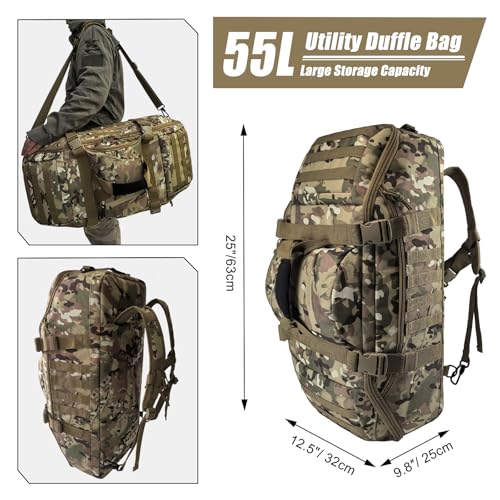 Image of Hannibal Tactical 55L Large Duffle Bag, 3-in-1 Tactical Backpack MOLLE Pack for Sports, Gym, Outdoor