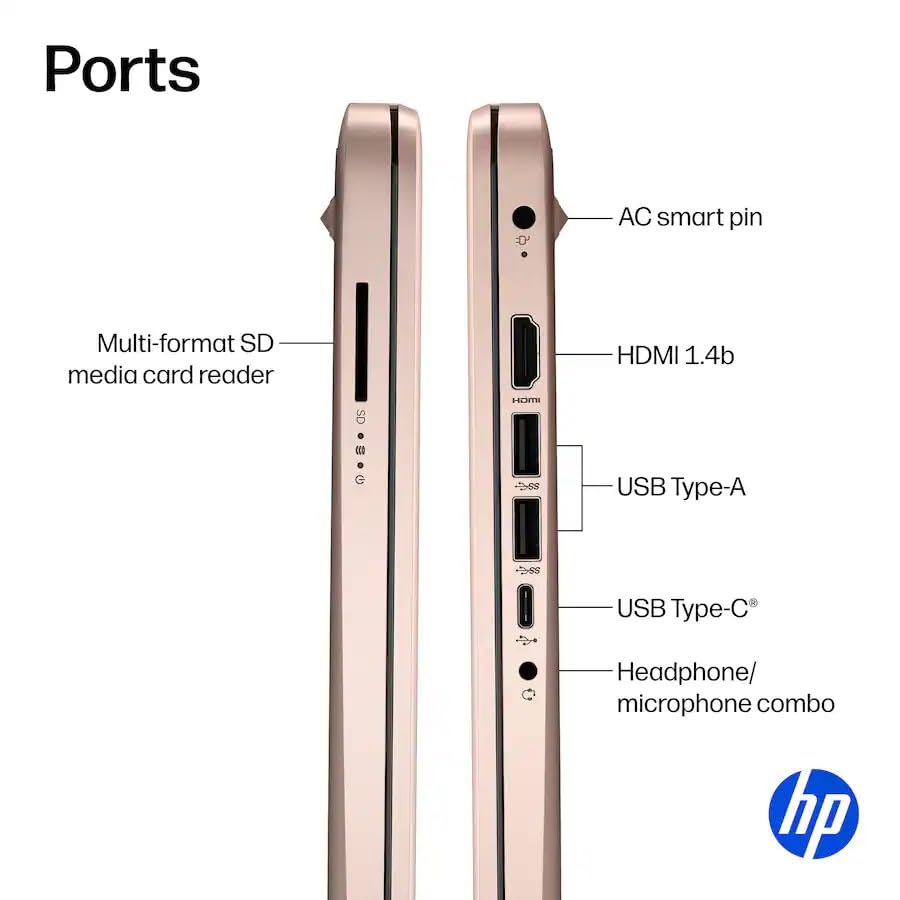 Image of HP 14 inch Laptop Computer with Microsoft Office 365, 128GB UFS, 4GB RAM, Intel N150 Processor, Windows 11, Home & Office, Pale Rose Gold