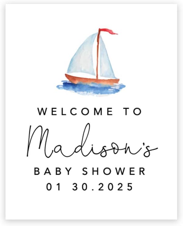 Andaz Press Personalized Large Canvas Baby Shower Welcome Sign, 16 x 20 Inches, Nautical Sail Boat, Guestbook Alternative, Custom Baby Shower Sign, for Nautical Baby Shower, Baby Sprinkle Theme