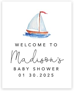 Andaz Press Custom Large Baby Shower Canvas Welcome Sign, 16 x 20 Inches, Watercolor Sail Boat, Guestbook Alternative, Personalized Sign Our Canvas, for Nautical Baby Shower, Baby Sprinkle Theme