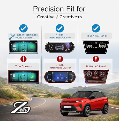 Image of ZEIR [4 PACK Screen Protector For TATA NEXON 2026 Creative, Creative+ & Creative+S - 10.25 INCH INFOTAINMENT (Round Corners) + 4 INCH INSTRUMENT CLUSTER + STEERING + AC GUARD [Not Tempered Glass]