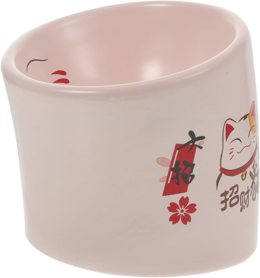 Elevated Ceramic Cat Food Bowl Pink Anti-Spill High Foot Pet Feeding Dish for Cats and Puppies