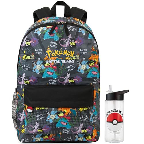 Get Trend Pokemon Mochila Niño y Botella Sin BPA 500 ml, Set Infantil, Mochila Escolar Deporte y Ocio, Idea de Regalo Niño (Multi Battle Pokemon)