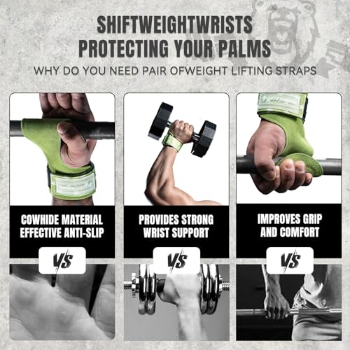 MANUEKLEAR Gym Straps Weight Lifting, Double Leather Lifting Straps for Men Deadlift with Cushion Wrist Loop, Gym Liftings Wrist Wraps for Weightlifting