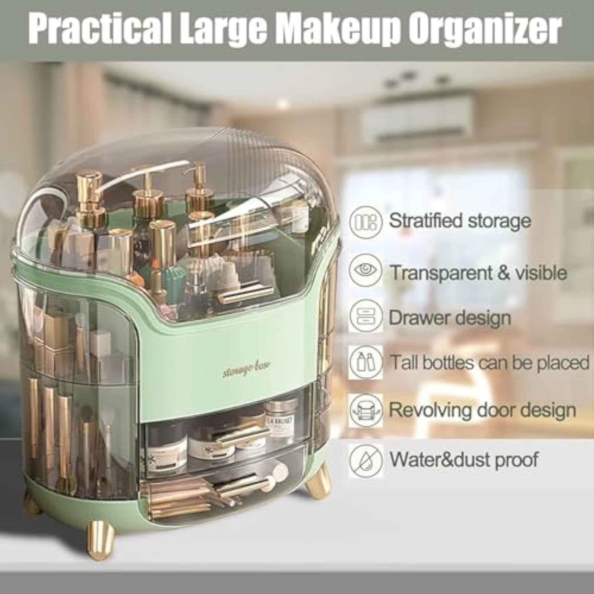 Multi-Function Makeup Case, Dustproof Cosmetic Storage Box