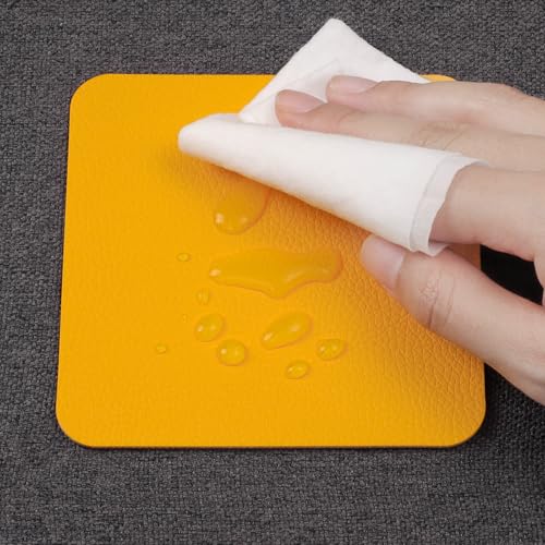 Myir JUN Coasters Glass Coasters set of 12 4 inch Double Sided Faux Leather Coaster Waterproof Non-slip Easy to Clean with Coaster Holder(Gray Yellow) - Image 4