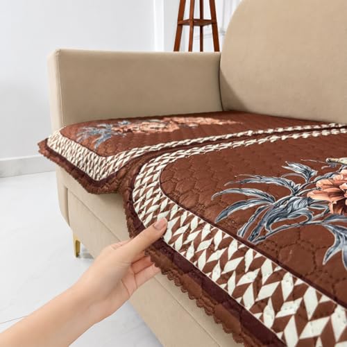 Image of Homerz 'Brooklyn Series' Premium Sofa Cover | Quilted Floral Design | Non-Slip Washable Sofa Protector | Soft Anti Slip Fabric (Ny Mustard, 5 (3+2) Seater, Only Seat Cover)