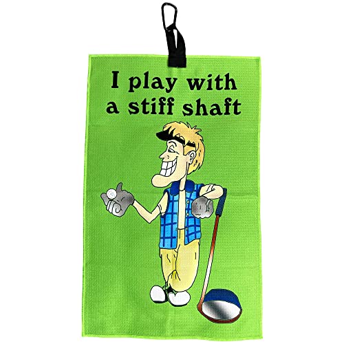 Giggle Golf Funny Men’s Golf Towels – Cartoon Humor Collection | Towels with Clip | Hilarious Golf Gifts & Tournament Prizes (Green - Stiff Shaft)