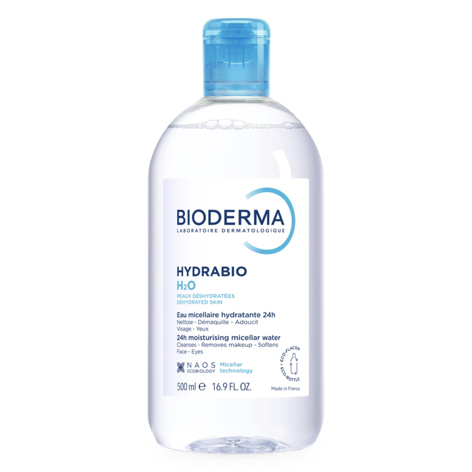BIODERMA Hydrabio H2O - Agua Micelar Dermatológica - Limpia, Desmaquilla e Hidrata - Elimina Impurezas y Polución - Recomendada por Dermatólogos - Frasco 500 ml