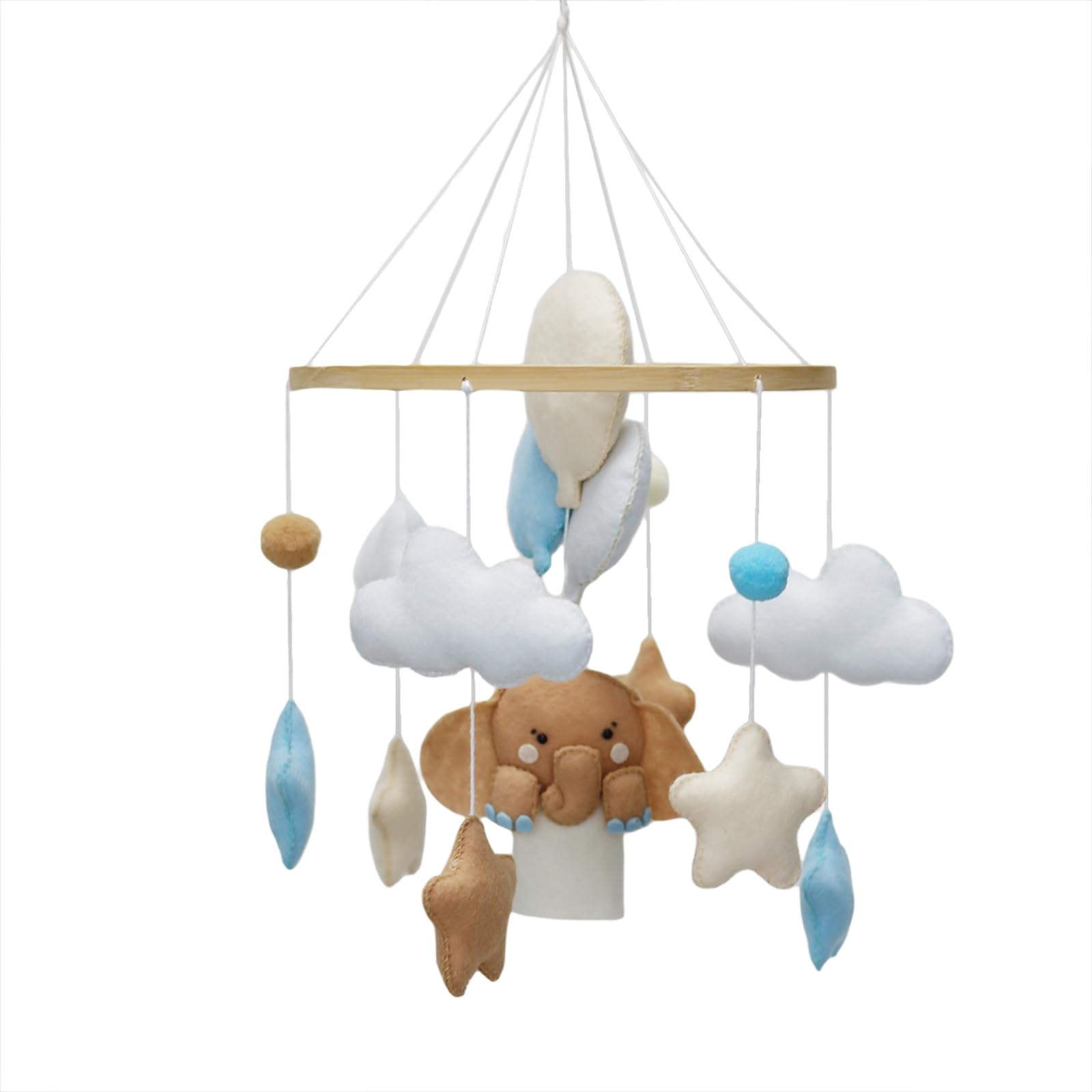 Kuscheliges Baby-Mobile mit Elefant, Wolke & Stern – Weicher Betthimmel für Babys Bett, Beruhigendes Windspiel Greifspielzeug(Elefant)