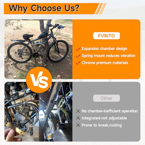 Image of FVRITO Chrome Expansion Chamber Exhaust Pipe Muffler Gasket Compatible with 49cc 50cc 66cc 80cc 100cc 2-Stroke Engines, Adjustable Motorized Bike Exhaust Replacement for YD100 Zeda80 YZ80 Motor Bike
