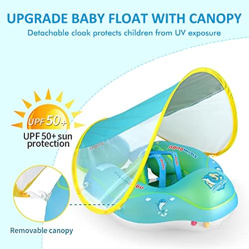 SHENGMEI Baby Swimming Float with Canopy, Baby Swim Float for Age of 3-36 Months, Inflatable Baby Swimming Ring Inflatable Pool Float with Pump & Repair Subsidy