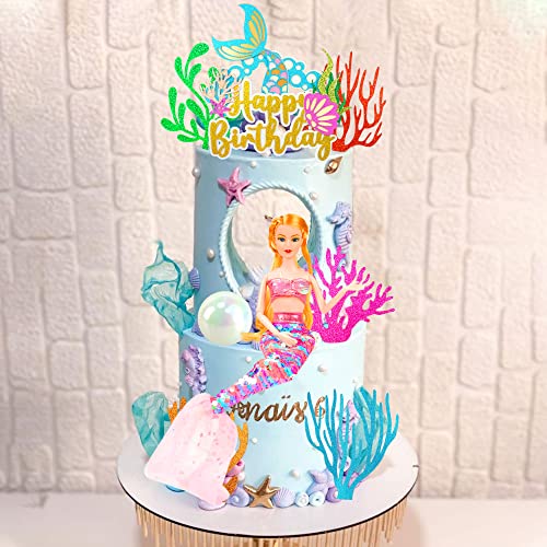16 Pcs Mermaid Cake Topper Mermaid Doll Cake Topper Under The Sea Cake Toppers Kit For Birthday Baby Shower Wedding Party Decorations Supplies (Gold) #TOP5