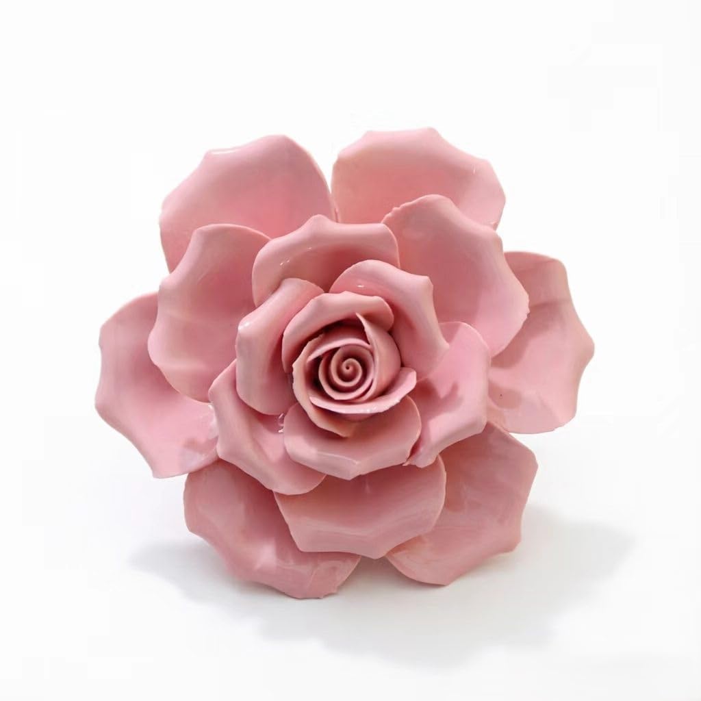 AMERRY Rose,Pink,4.72",Ceramic Wall Flower Decor Artificial 3D Flower Wall Art，Handmade 3D Wall Art Hanging Sculpture， Porcelain Flower Wall Décor