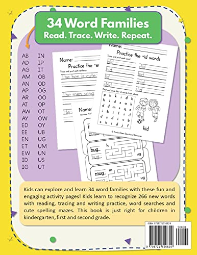 Word Families Activity Workbook for Ages 5 - 7: Kindergarten and First Grade - Learn First 34 Word F
