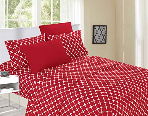 Elegant Comfort Luxury Softest and Coziest 6-Piece Bed Sheet Set, Wrinkle Resistant Milano Trellis Pattern-1500 Thread Count Egyptian Quality Microfiber Bedding Set, King, Burgundy