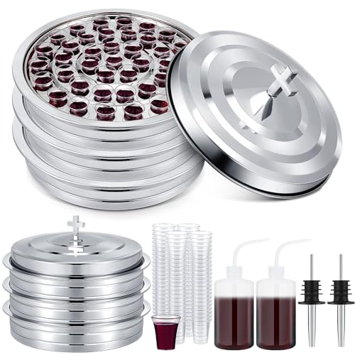 Zhehao 3 Sets Holy Communion Trays for Churches with Lid, Churches Cup Fillers, 100 Disposable Communion Cups (Silver)