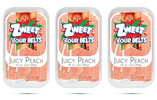 Zweet Sour Juicy Peach Candy Belts 10 Ounce – Sour Kosher Candy, Halal Candy – Resealable Pack Of Sour Licorice Belts Pack Of 3 #TOP14