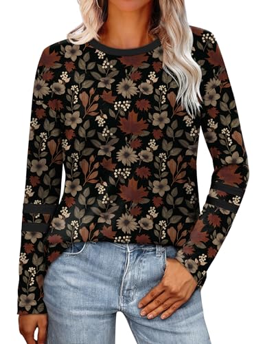 Image of Sampeel Long Sleeve Shirts for Women Color Block Casual Tops Fall Outfits 2026 Basic Tees Trendy Spring Clothes