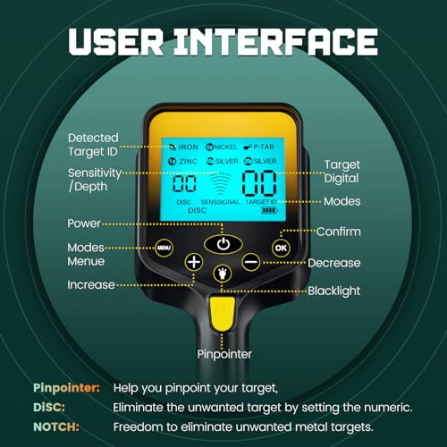 Metal Detector for Adults Waterproof - 2000mAh Chargeable Professional Cordless Gold Detector with LCD Display, Retractable Foldable Higher Accuracy Metal Detector with 10" IP68 Coil - OKESAM