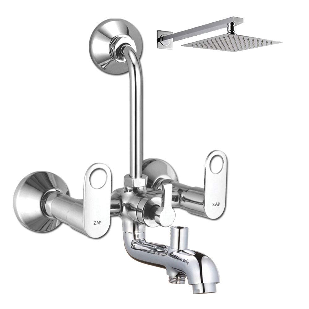 ZAP Geo Series 100% Full Brass Wall Mixer with Overhead Shower System Set and 125mm Long Bend Pipe For Bathroom (Chrome Finish) (B09Y25XWN6) Amazon Price History, Amazon Price Tracker