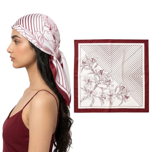 Image of SANNIDHI Silk Like Hair Head Scarf for Women Stylish Floral Square Bandana Gift