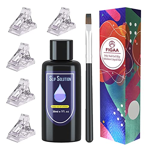 ã€6 in 1ã€‘ poly gel nail kit Slip Solution Poly Extension Gel Nails Liquid Slip Solution for Poly Gel, Contains Brush + 5pcs nail tips clip for Nail Builder Gel Nail DIYâ€¦