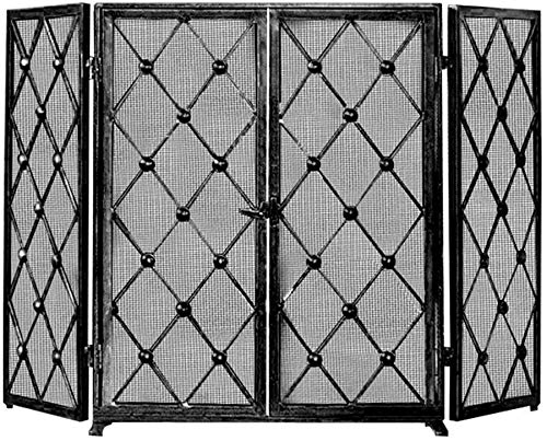 Mampara De Protección para Chimenea, Plegable, Plana, De 3 Paneles, con Malla Metálica Y Puerta, Ideal para Bebés Y Niños.,Black