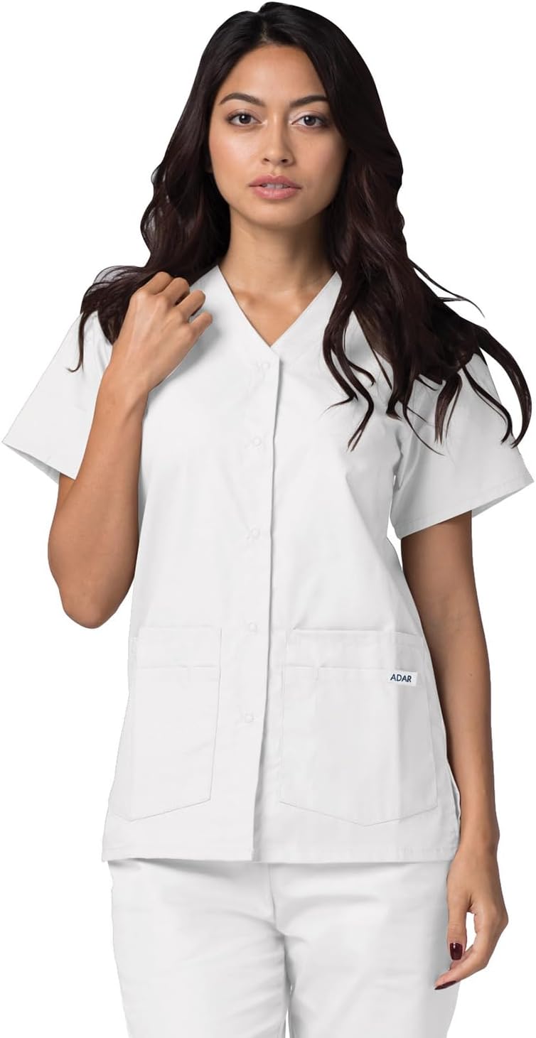 Adar Universal Women's Scrub Set Snap Front Top and Multi Pocket Pants