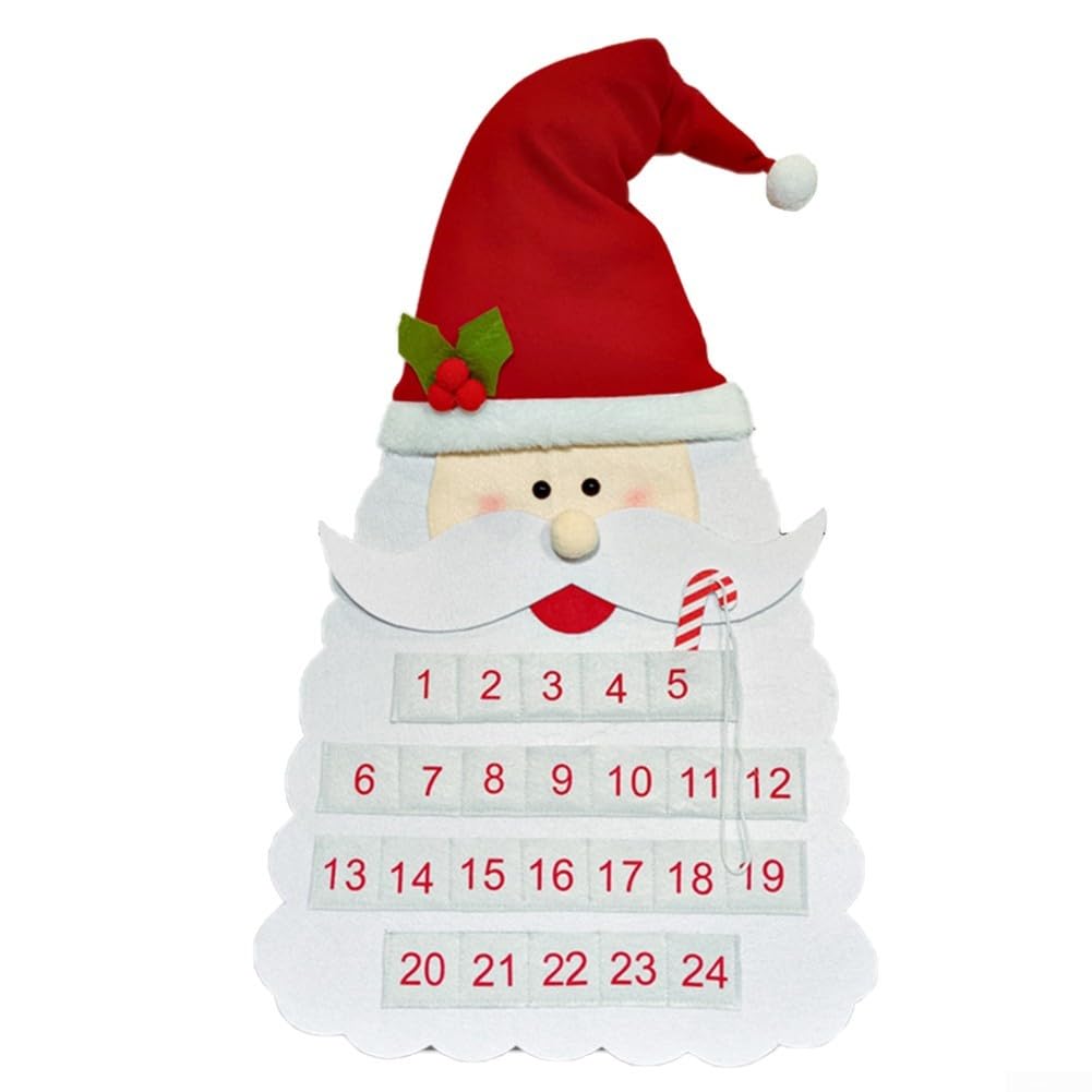 Niedlicher und farbenfroher Adventskalender zum Aufhängen an der Wand mit Weihnachtsmann-Design, verschönern Sie Ihre festlichen Feiern (A)