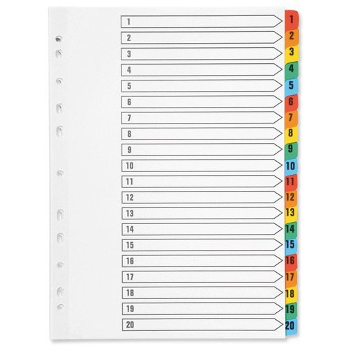 Image of Q-Connect Index A4 Multi-Punched 1-20 Reinforced Multi-Colour Numbered Tabs KF01521 (3)