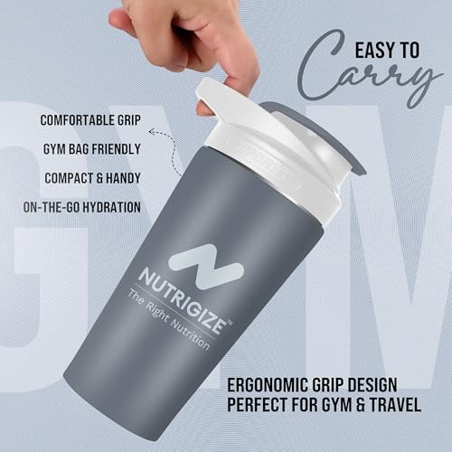 Image of Stainless steel shaker 700ml protein shaker bottle - leak proof 304 SS food grade steel, gym shaker, shaker bottles for protein, steel shaker for gym (Gray)
