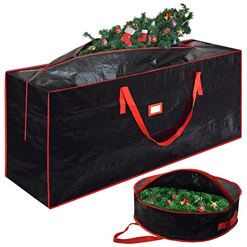 Christmas Tree Storage Bag Wreath Container - Heavy Duty Jumbo Large Waterproof Fits Up To 9Ft Artificial Trees And Xmas Decorations Organizer With Reinforced Long Handles (Black) #TOP18
