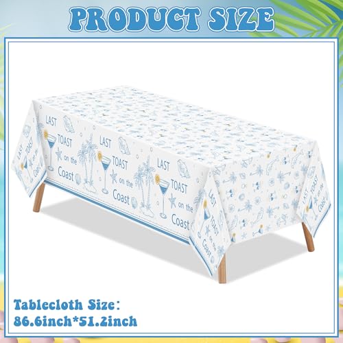 Image of K1tpde 3PCS Last Toast On The Coast Bachelorette Party Tablecloth for Adult, Coastal Themed Blue Wine Cup Shell Starfish Plastic Tablecloth, Disposable Tablecover for Bridal Shower Summer Party Decor
