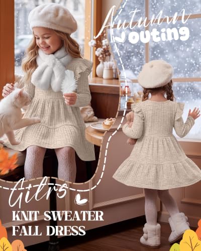 Hyggeweir Toddler Girls' Long Sleeve Sweater Dress 3T-8Y Apricot 4-5T #TOP22
