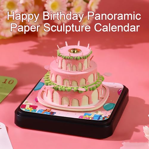Calendrier de bureau 2026 gâteau d'anniversaire sculpture papier art de table - 4