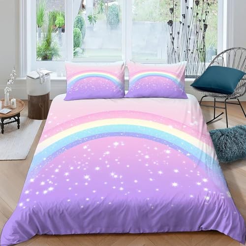 Funda Nordica Cama 80/90 Niños Arcoíris 3D Ropa de Cama 135x200 Funda Nórdica 3 Piezas Lindos Rayas Coloridas Funda de Edredon de Suave con Cremallera y 2 Fundas de Almohada