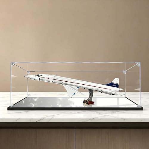 Akrylowa witryna do LE*GO 10318 Concorde – przezroczysta, pyłoszczelna gablota do kolekcjonerskich modeli budynków (model nie jest dołączony) (lustrzane wykończenie – 2 mm)