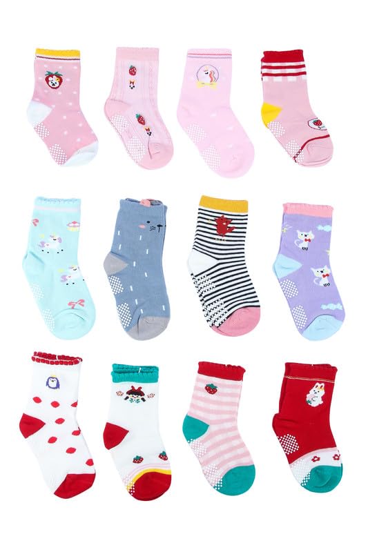 Image of NEOBABY Cotton Printed Anti Slip Grip Dotted Socks for Kids & Babies Boys & Girls (Assorted /Random Designs)-(Pack Of 6)