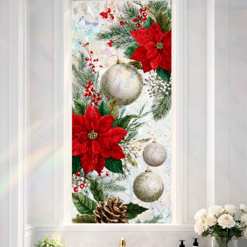 Image of Poinsettia Holographic Ornament Window Film 17.32x39.37in Cling
