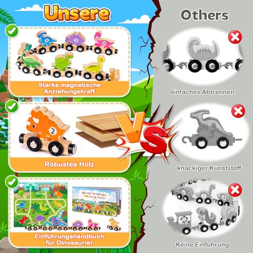 Montessori Spielzeug ab 1 2 Jahre: Dinosaurier Spielzeug Holzspielzeug Motorikspielzeug ab 1 Jahr Holzeisenbahn Kinderspielzeug ab 1 2, Montessori Spielzeug Baby Geschenk 1 2 3 Jahre Junge Mädchen