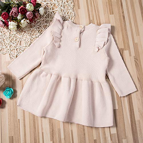 Toddler Baby Girls Knitted Long Sleeve Ruffles Sweater Dress Outfits Winter Warm Tops Clothes (Apricot, 1-2 Years) #TOP1