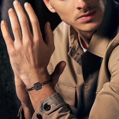 Initial Bracelet Gold/Silver/Black Squre A-Z Letter Cuban Link Chain Mens Bracelets Adjustable Size Stainless Steel Men Jewelry Gifts for him Husband Dad Brother Son2